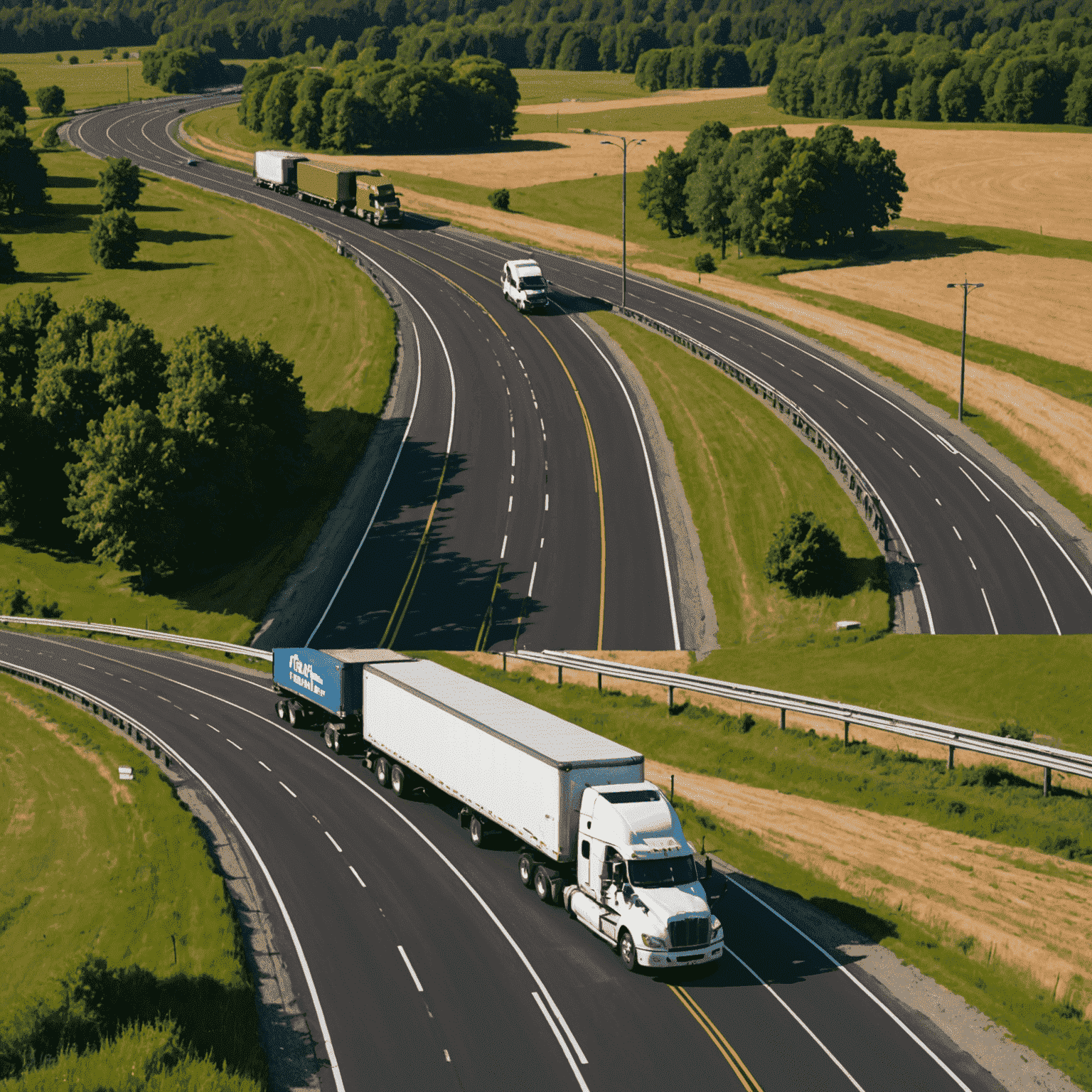 Before and after comparison of trucking routes, showing optimized paths and reduced fuel consumption